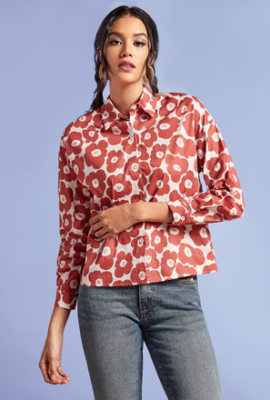 Floral Print Shirt with Tie-Up Detail and Long Sleeves