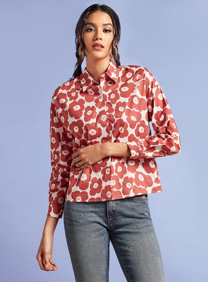 Floral Print Shirt with Tie-Up Detail and Long Sleeves