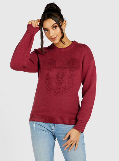 Mickey Mouse Textured Sweater with Round Neck and Long Sleeves-Sweaters & Cardigans-image-1