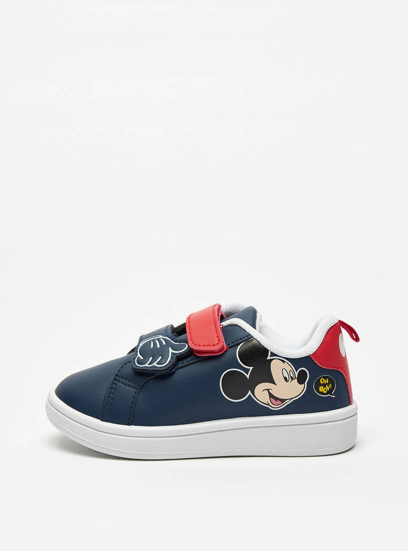 Mickey Mouse Print Sneakers with Hook and Loop Closure-Casual Shoes-image-0