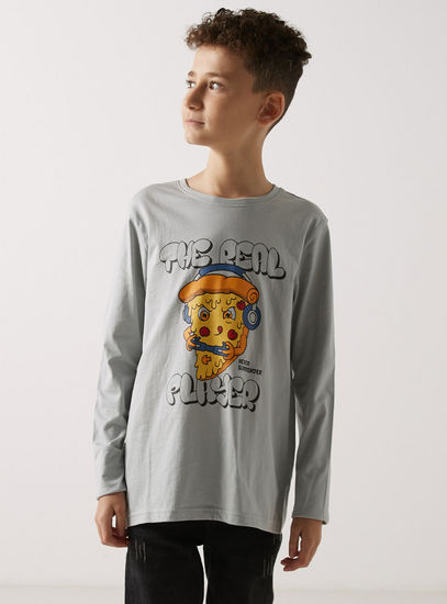 Graphic Print T-shirt with Round Neck and Long Sleeves-T-shirts-image-0