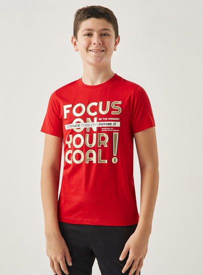 Typographic Print T-shirt with Crew Neck and Short Sleeves-T-shirts-image-0