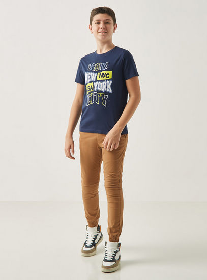 Typographic Print T-shirt with Crew Neck and Short Sleeves