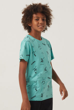All-Over Print T-shirt with Round Neck and Short Sleeves