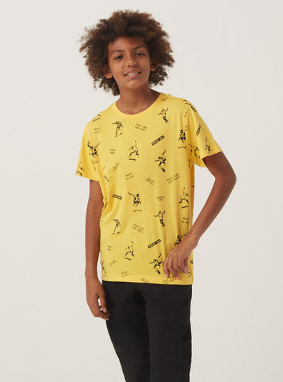 All-Over Print T-shirt with Round Neck and Short Sleeves