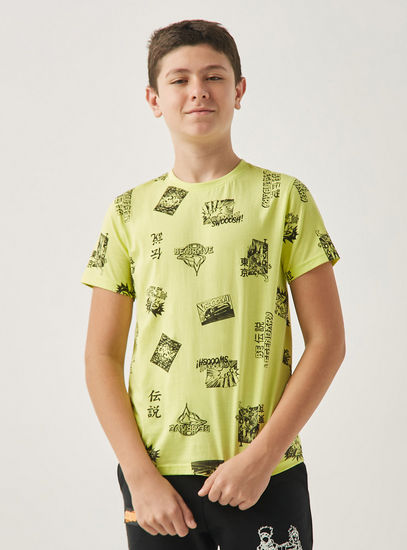 All-Over Print T-shirt with Crew Neck and Short Sleeves-T-shirts-image-0