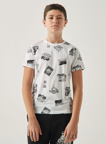 All-Over Print T-shirt with Crew Neck and Short Sleeves-T-shirts-image-0