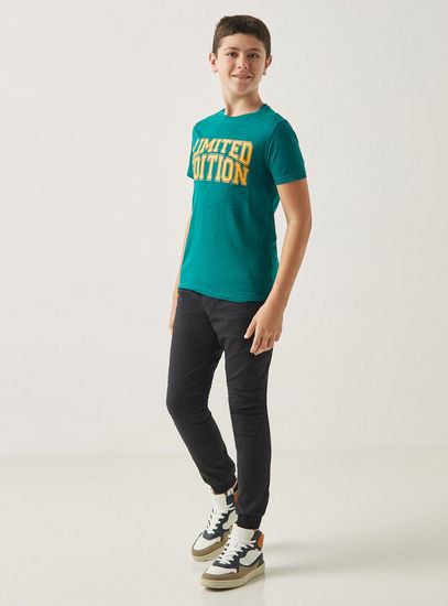 Typographic Print T-shirt with Crew Neck and Short Sleeves