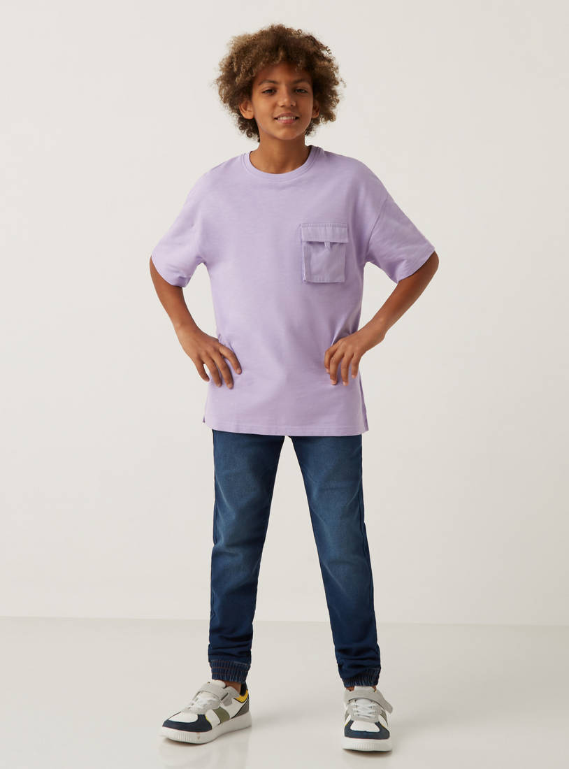 Oversized Slub Detail T-shirt with Pocket Detail-T-shirts-image-1