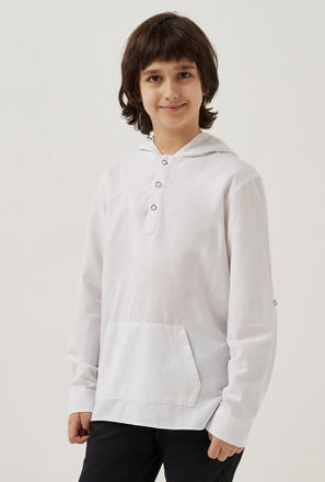 Plain Hooded Shirt with Kangaroo Pocket
