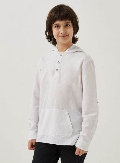 Plain Hooded Shirt with Kangaroo Pocket-Shirts-image-0