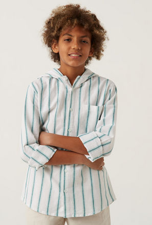 Striped Linen Blend Shirt with Hood-mxkids-boyseighttosixteenyrs-clothing-teesandshirts-shirts-3