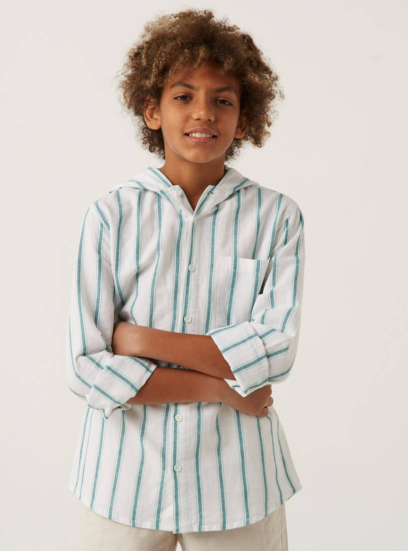 Striped Linen Blend Shirt with Hood-Shirts-image-0
