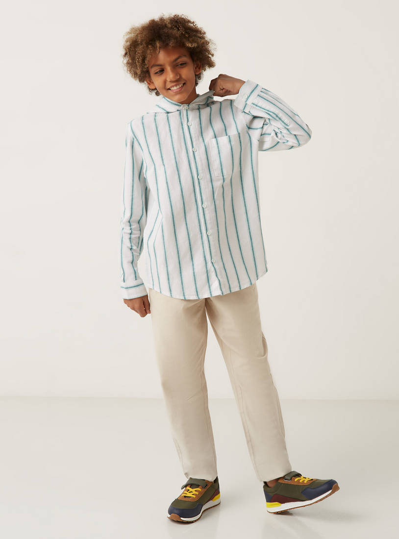 Striped Linen Blend Shirt with Hood-Shirts-image-1