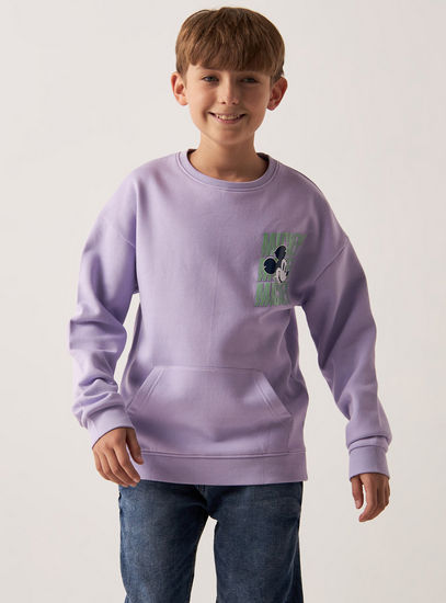 Mickey Mouse Print Sweatshirt with Crew Neck and Kangaroo Pocket-Hoodies & Sweatshirts-image-0