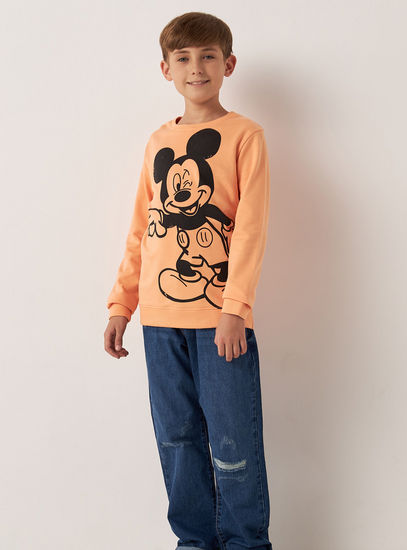 Mickey Mouse Print Sweatshirt with Crew Neck and Long Sleeves