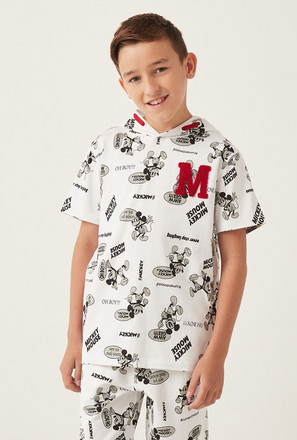 All-Over Mickey Mouse Print Hooded T-shirt