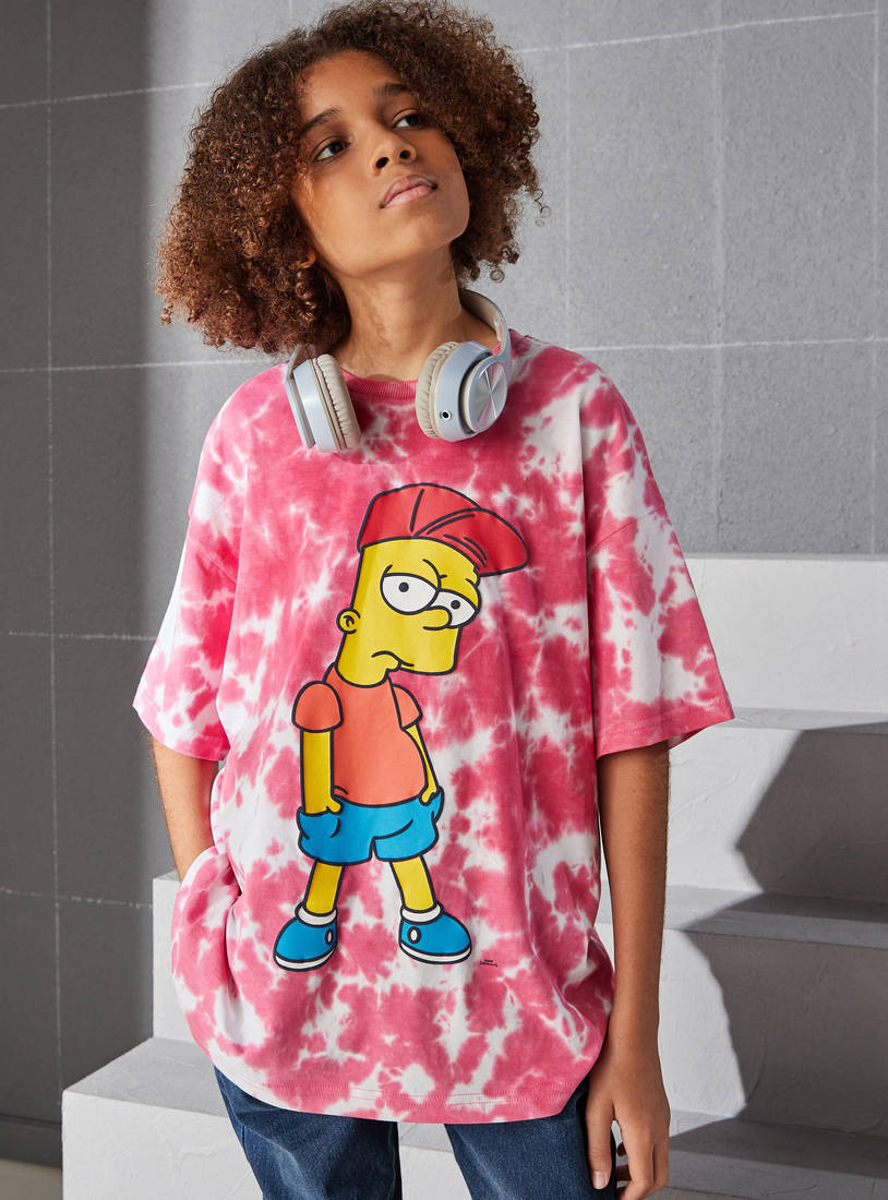 Tie-Dyed Bart Simpson Print T-shirt-T-shirts-image-0