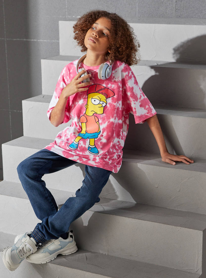 Tie-Dyed Bart Simpson Print T-shirt-T-shirts-image-1