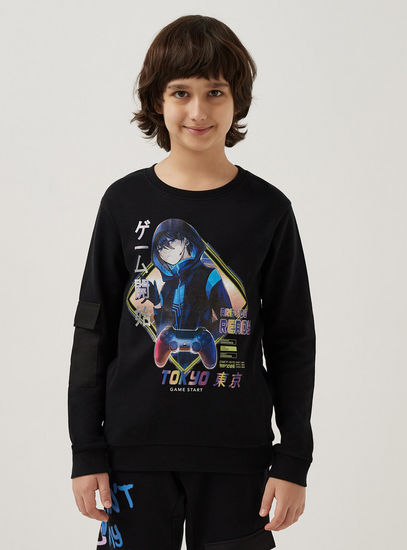 Tokyo Gaming Graphic Print Sweatshirt-Hoodies & Sweatshirts-image-0