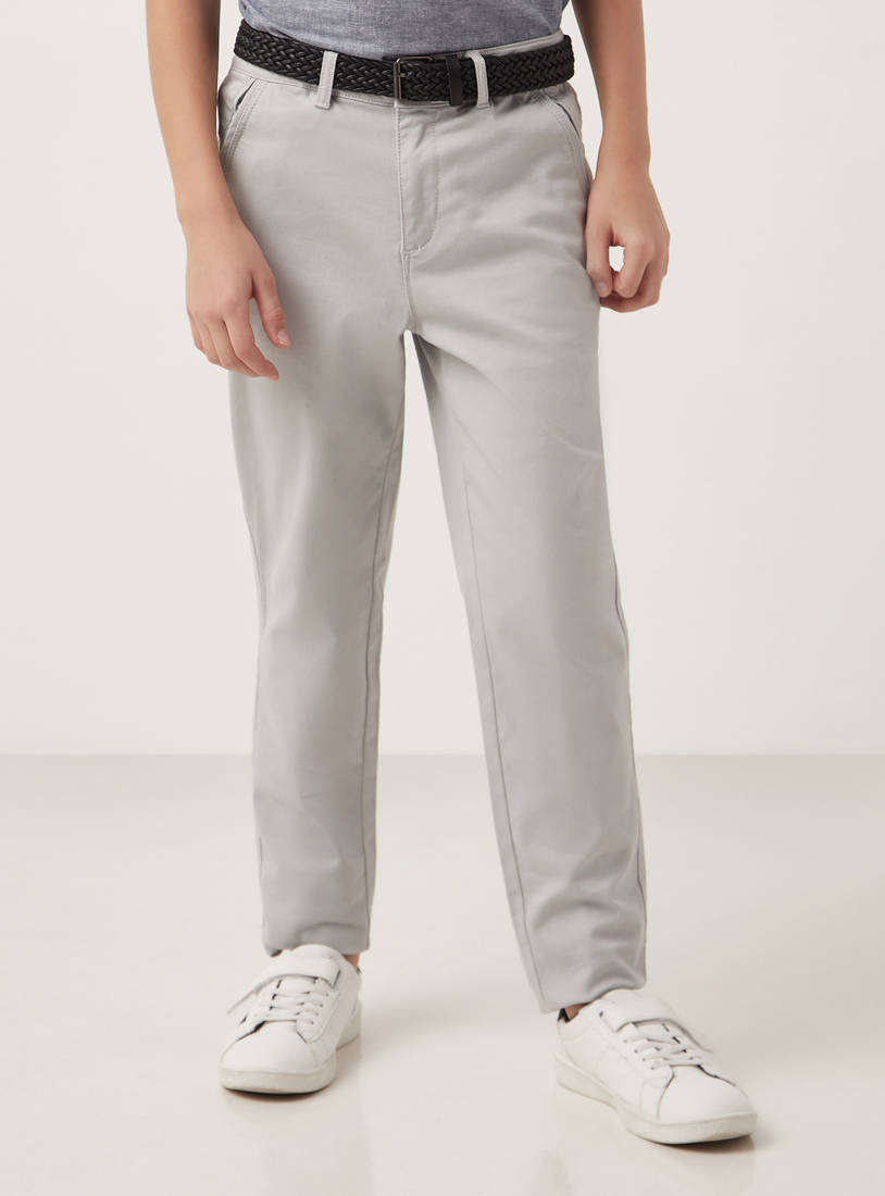 Plain Dobby Chinos with Belt-Trousers-image-0