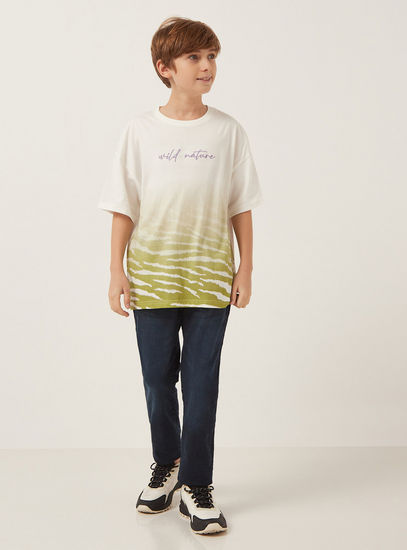 Slogan Embroidered Printed T-shirt-Tops & T-shirts-image-1