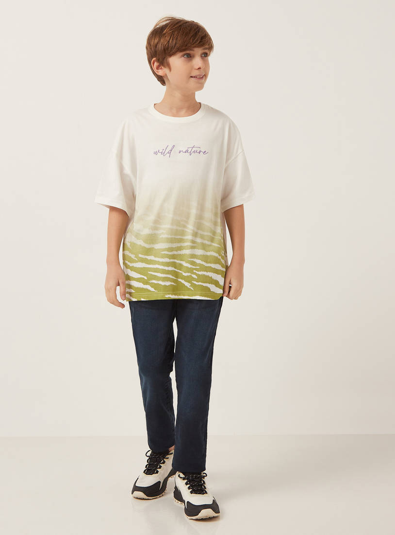 Slogan Embroidered Printed T-shirt-Tops & T-shirts-image-1