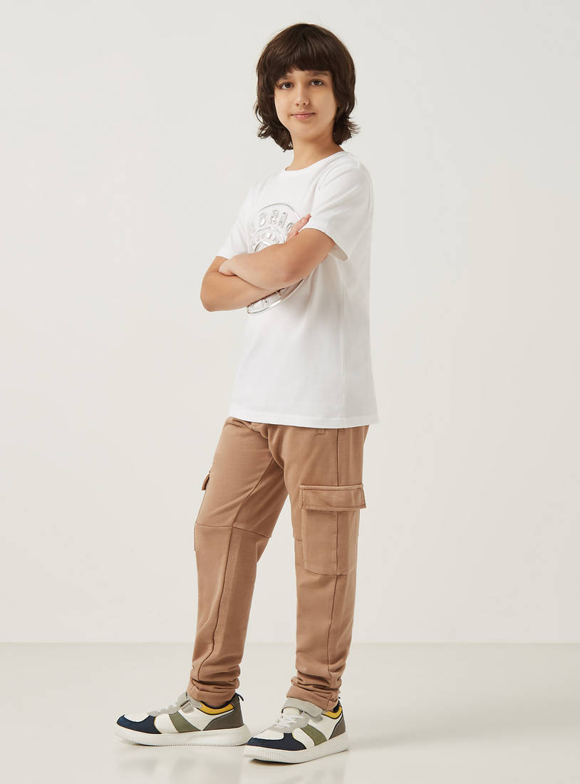 Regular Fit Dyed Pull-On Cargo Pants-Trousers-image-1