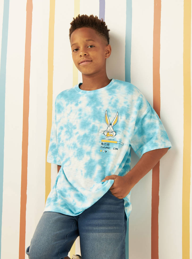 Tie-Dye Bugs Bunny Print T-shirt-Tops & T-shirts-image-0