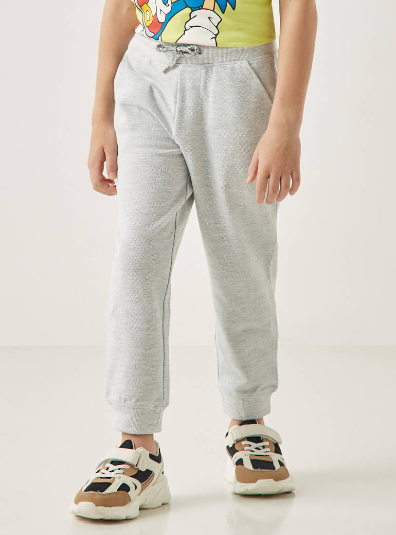 Solid Mid-Rise Full Length Pique Joggers with Drawstring Closure-Joggers-image-0