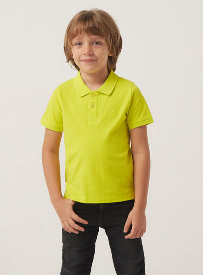 Solid Polo T-shirt with Short Sleeves and Button Closure-Polo Shirts-image-0