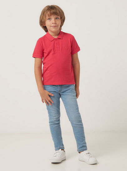 Solid Polo T-shirt with Short Sleeves and Button Closure-Polo Shirts-image-1