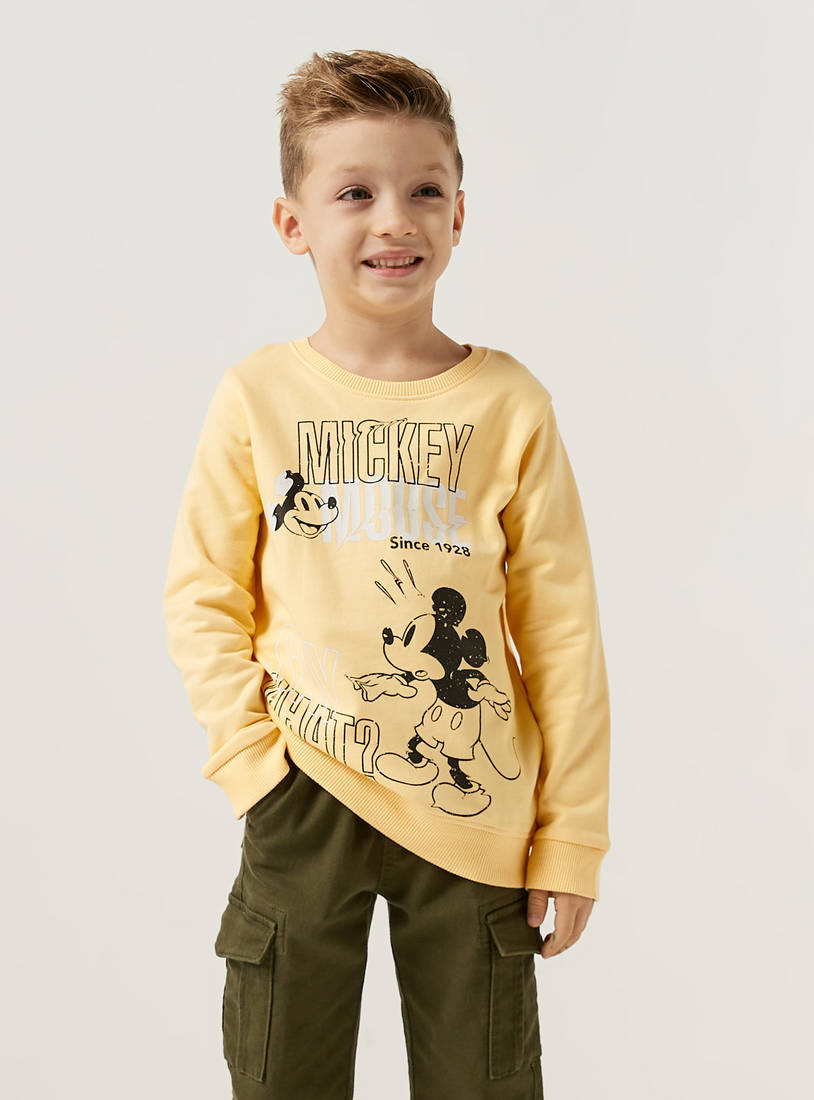 Mickey Mouse Print Sweatshirt with Round Neck and Long Sleeves-Hoodies & Sweatshirts-image-0