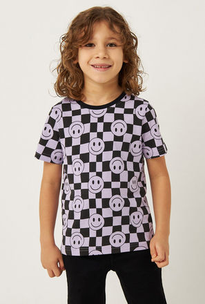Checked T-shirt with Round Neck and Short Sleeves