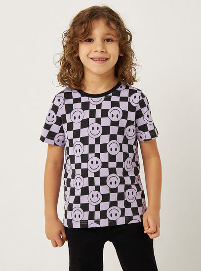 Checked T-shirt with Round Neck and Short Sleeves