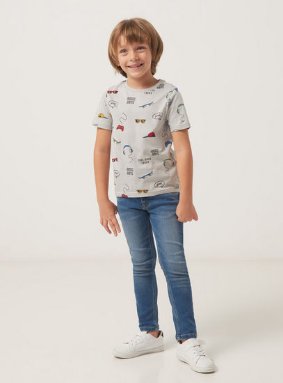 All-Over Print T-shirt with Crew Neck and Short Sleeves