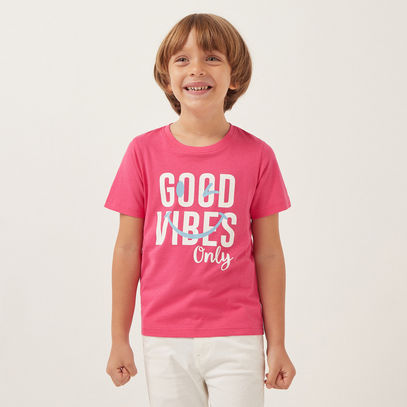 Slogan with Smiley Print T-shirt--image-0