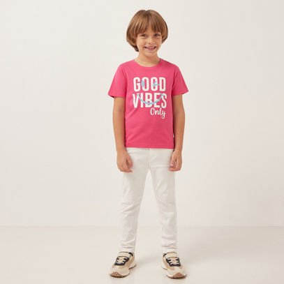 Slogan with Smiley Print T-shirt--image-1