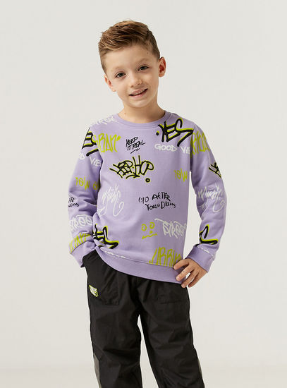 All Over Print Sweatshirt with Round Neck and Long Sleeves