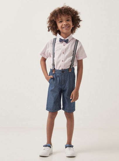 Short Sleeves Shirt and Shorts Set with Bow Tie and Suspenders-Sets & Outfits-image-0