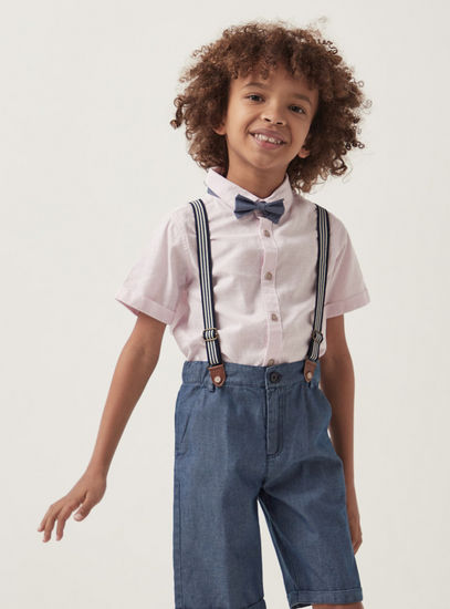 Short Sleeves Shirt and Shorts Set with Bow Tie and Suspenders-Sets & Outfits-image-1