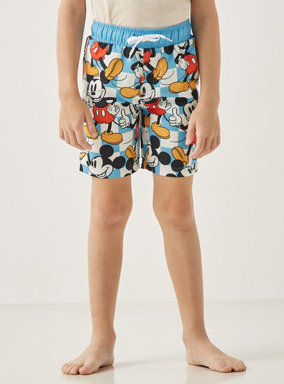 All-Over Mickey Mouse Print Mid-Rise Swim Shorts with Drawstring Closure-Swimwear-image-0