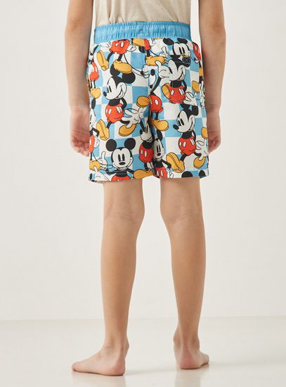 All-Over Mickey Mouse Print Mid-Rise Swim Shorts with Drawstring Closure-Swimwear-image-1