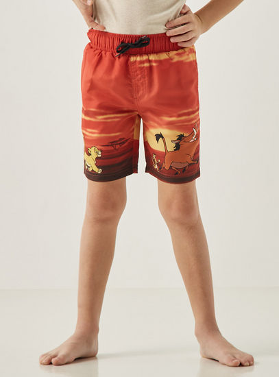All-Over Lion King Print Mid-Rise Swim Shorts with Drawstring Closure-Swimwear-image-0