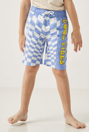 Checked Mid-Rise Swim Shorts with Drawstring Closure and Pockets-mxkids-boystwotoeightyrs-clothing-bottoms-shorts-1