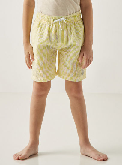 Striped Swim Shorts with Drawstring Closure and Pockets-Swimwear-image-0