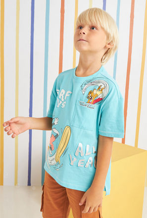 Tom and Jerry Surf Print Oversized T-shirt-mxkids-boystwotoeightyrs-clothing-character-topsandtshirts-1