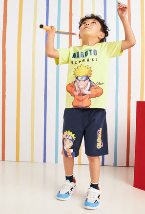 Naruto Uzumaki Print T-shirt and Shorts Set-mxkids-boystwotoeightyrs-clothing-character-setsandoutfits-3