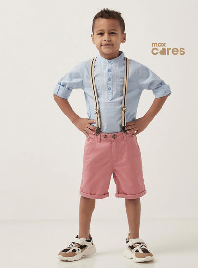Plain Twill Shorts with Suspenders-Shorts-image-0