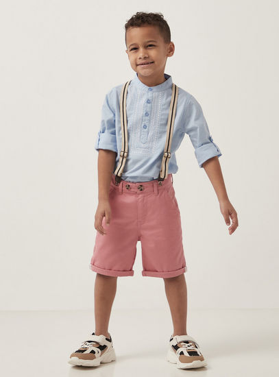 Plain Twill Shorts with Suspenders-Shorts-image-1